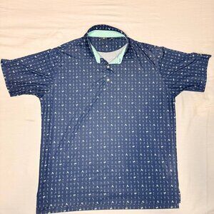 Footjoy Polo Shirt Mens Blue Geometric Golf Beer Cockail Stretch